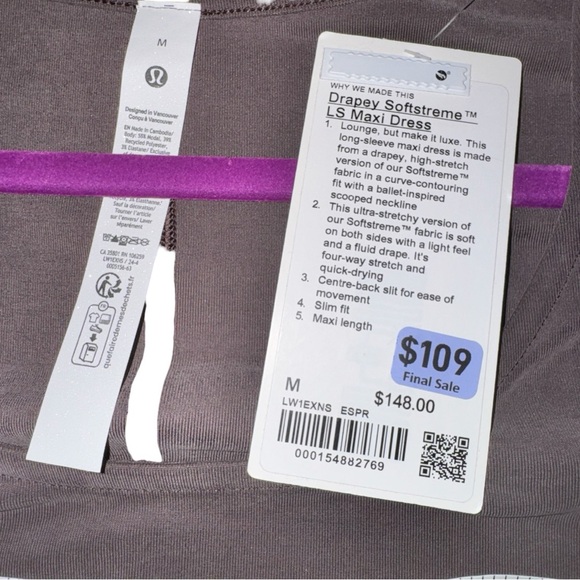 Lululemon Drapey Softstreme Long-Sleeve Maxi Dress Espresso Size M NWT - Picture 8 of 8